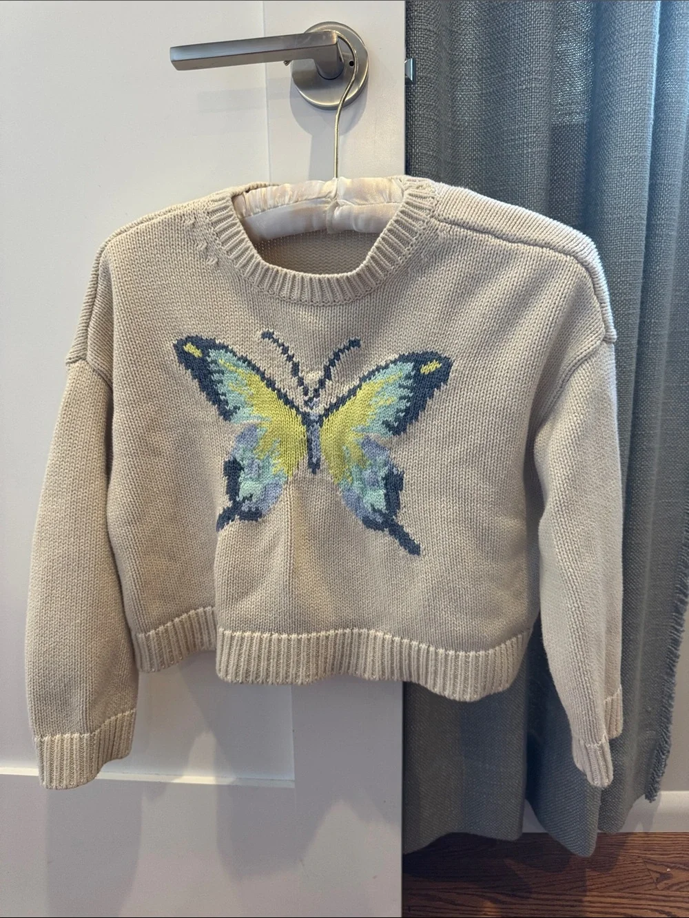 GAP Cream Sweater with Blue-Yellow Butterfly